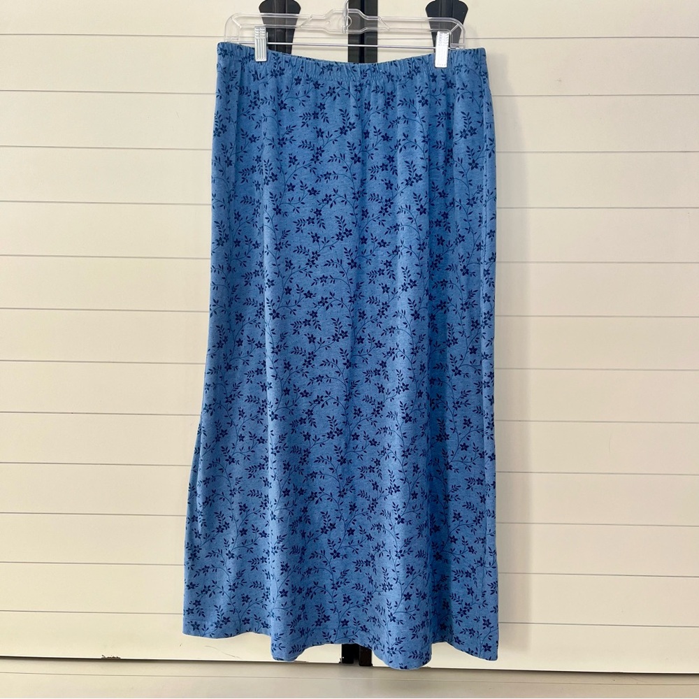 L.L. Bean Blue Floral Maxi Skirt Size Large 100% Cotton Cottagecore Grandmacore